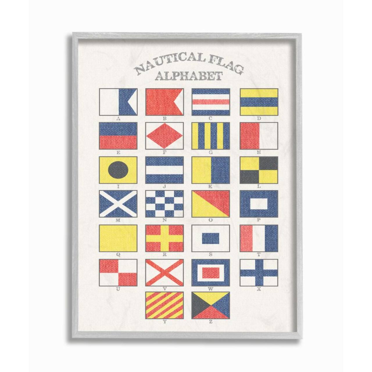 Stupell Industries Nautical Flag Alphabet Gray Framed Wall Print